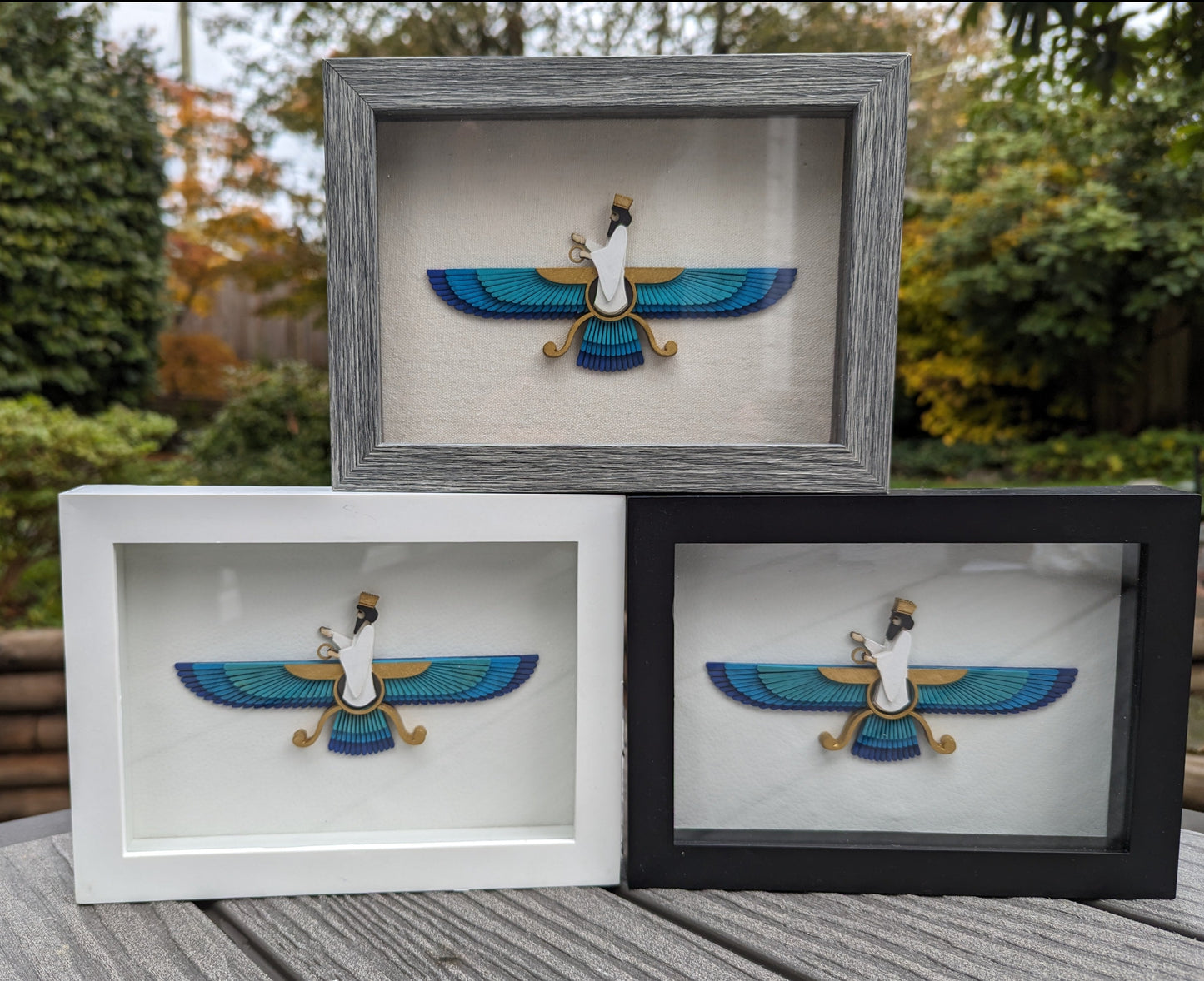 Faravahar in Shadow box (6" x 8") - Blue