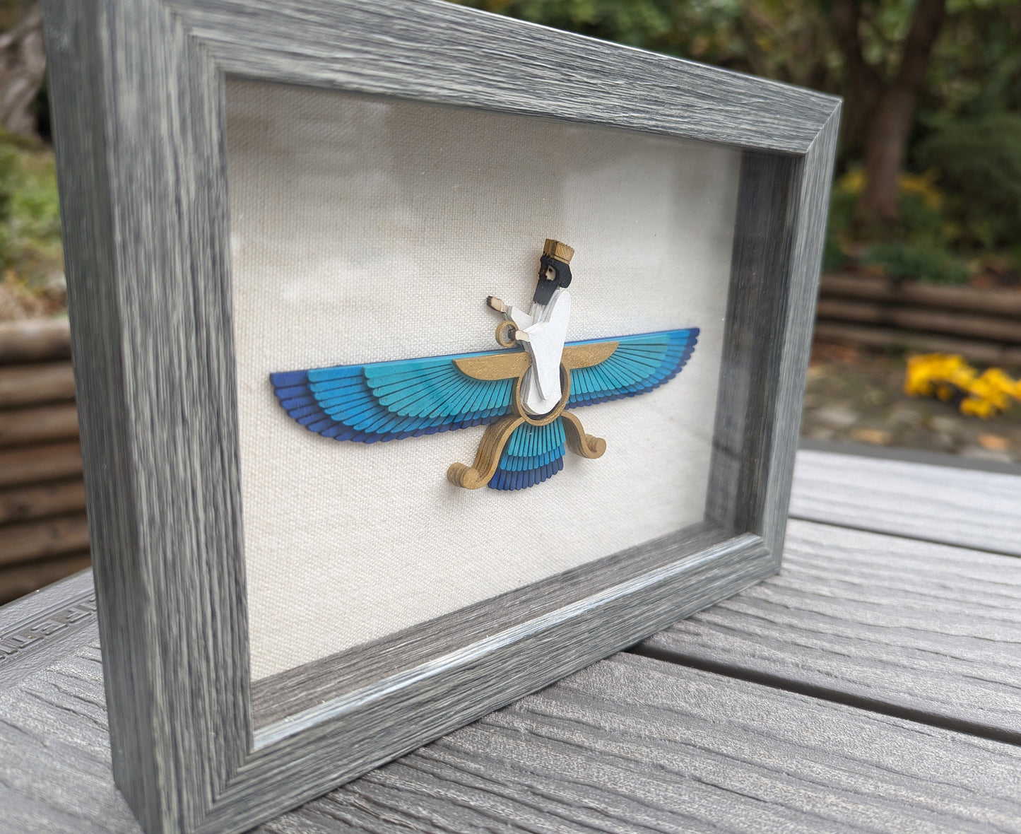 Faravahar in Shadow box (6" x 8") - Blue