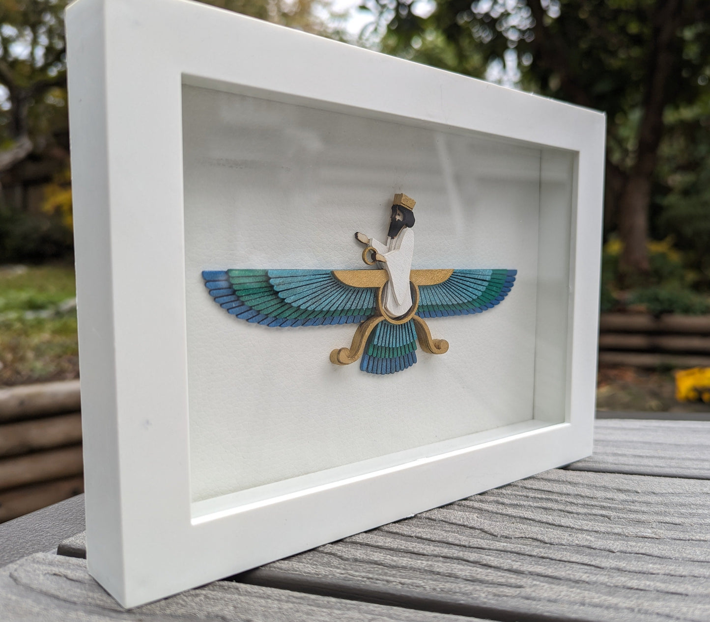 Faravahar in Shadow box (6" x 8") - Green