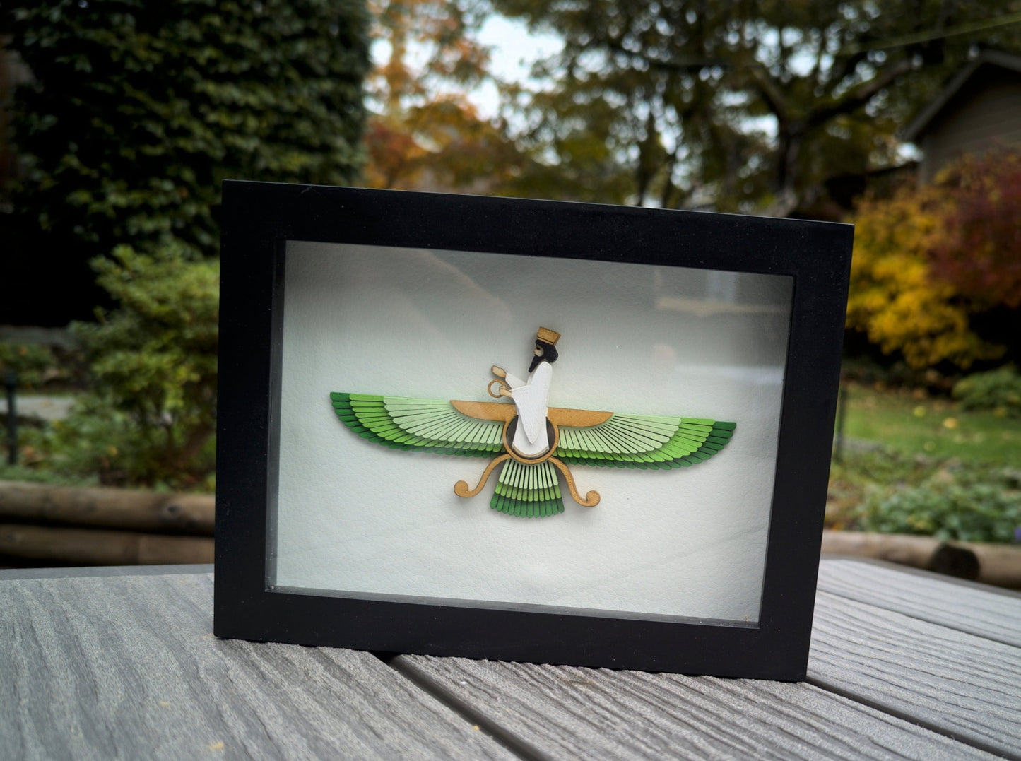 Faravahar in Shadow box (6" x 8") - Green