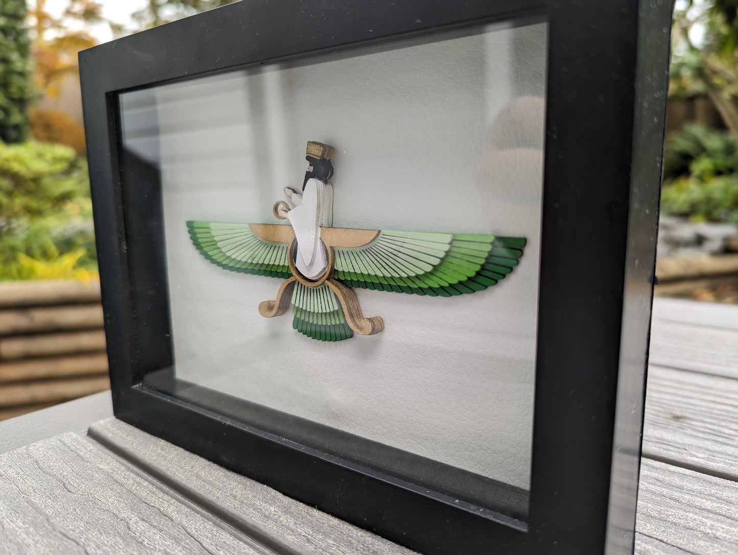 Faravahar in Shadow box (6" x 8") - Green