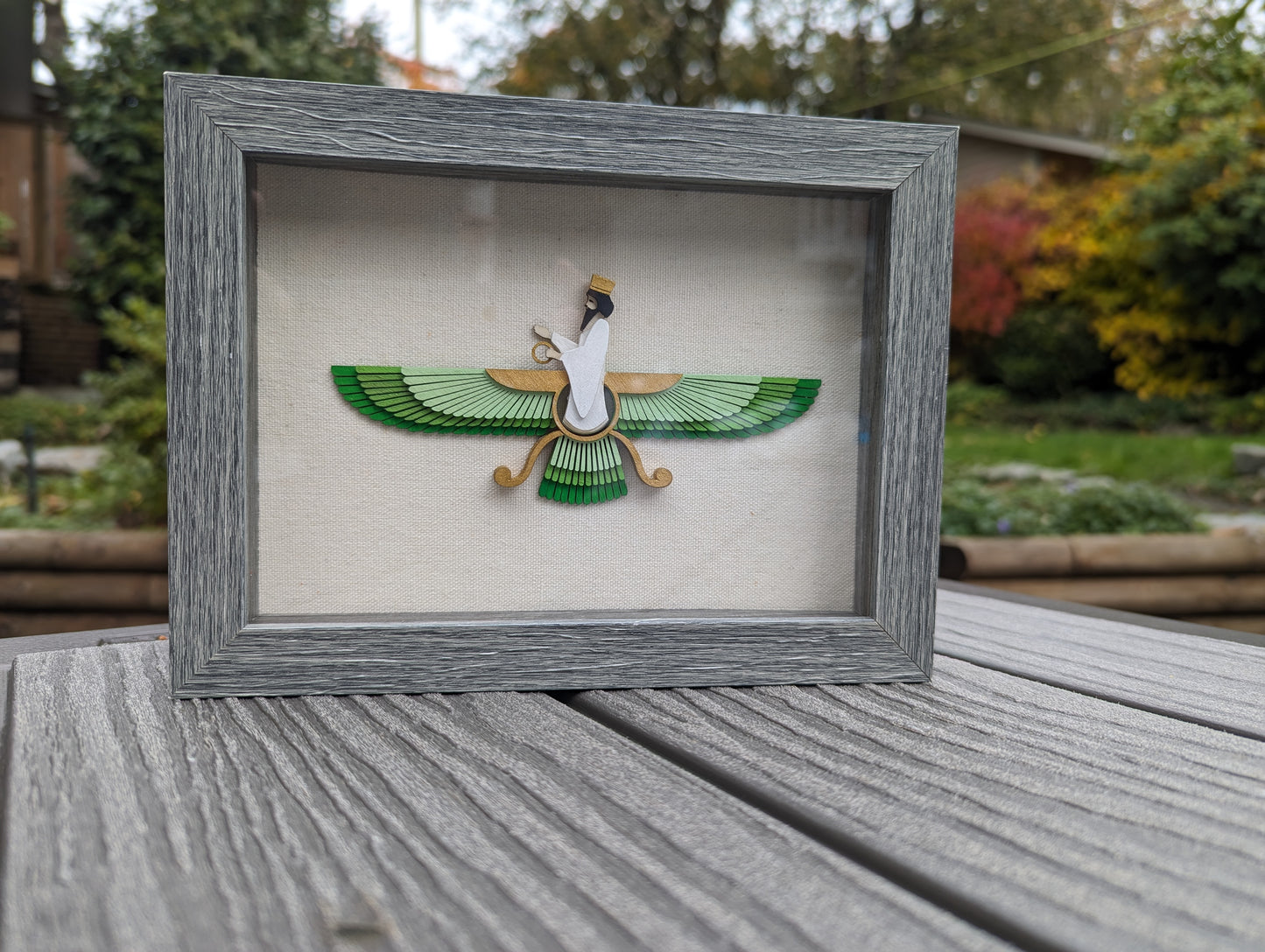 Faravahar in Shadow box (6" x 8") - Green