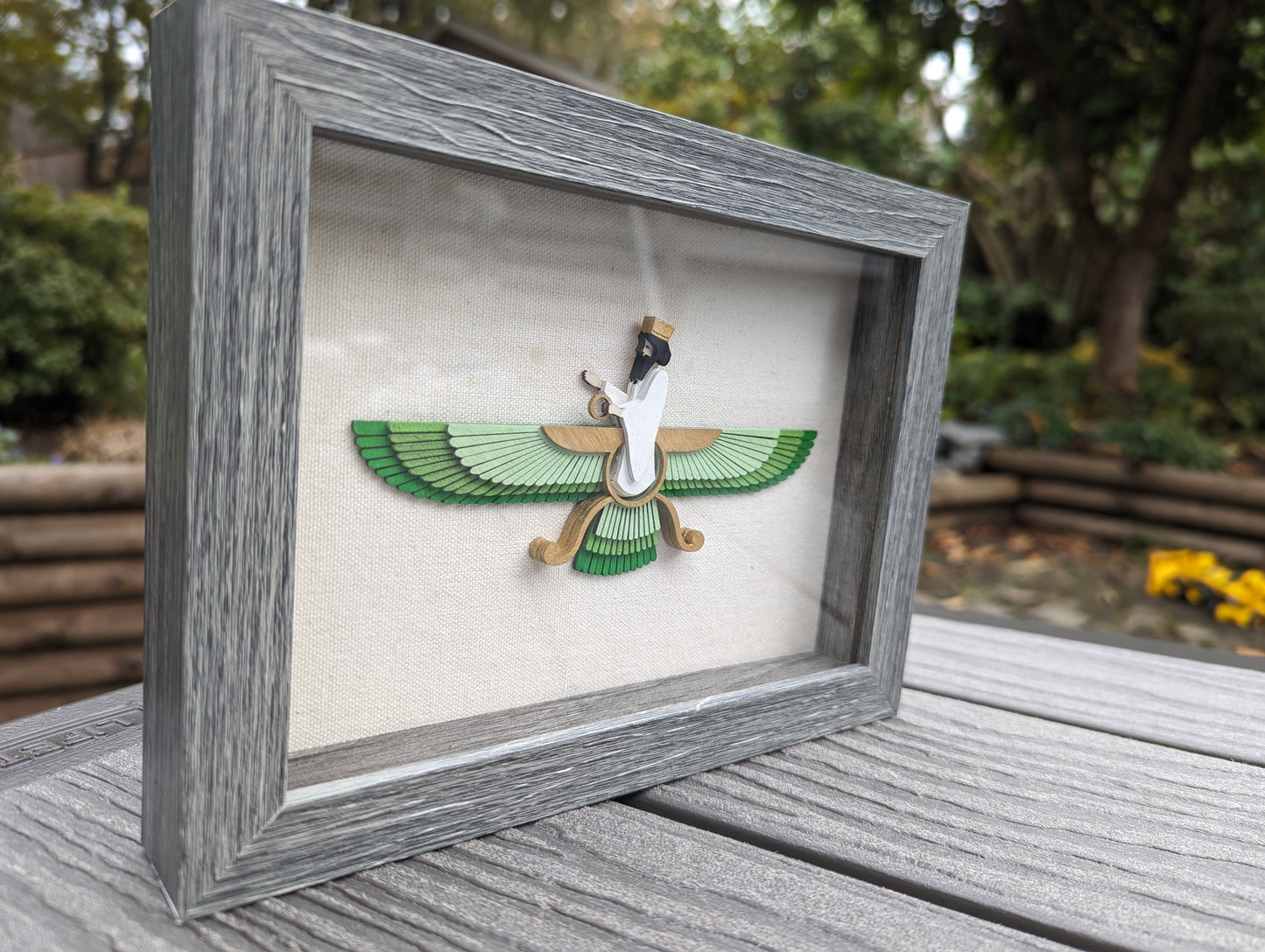 Faravahar in Shadow box (6" x 8") - Green