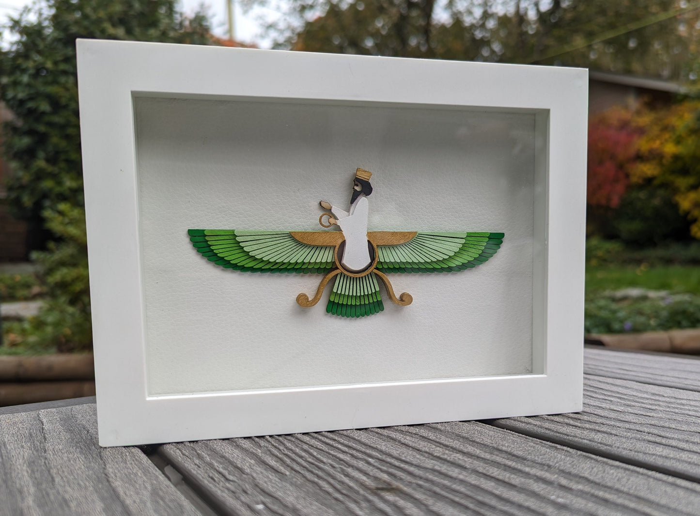 Faravahar in Shadow box (6" x 8") - Green