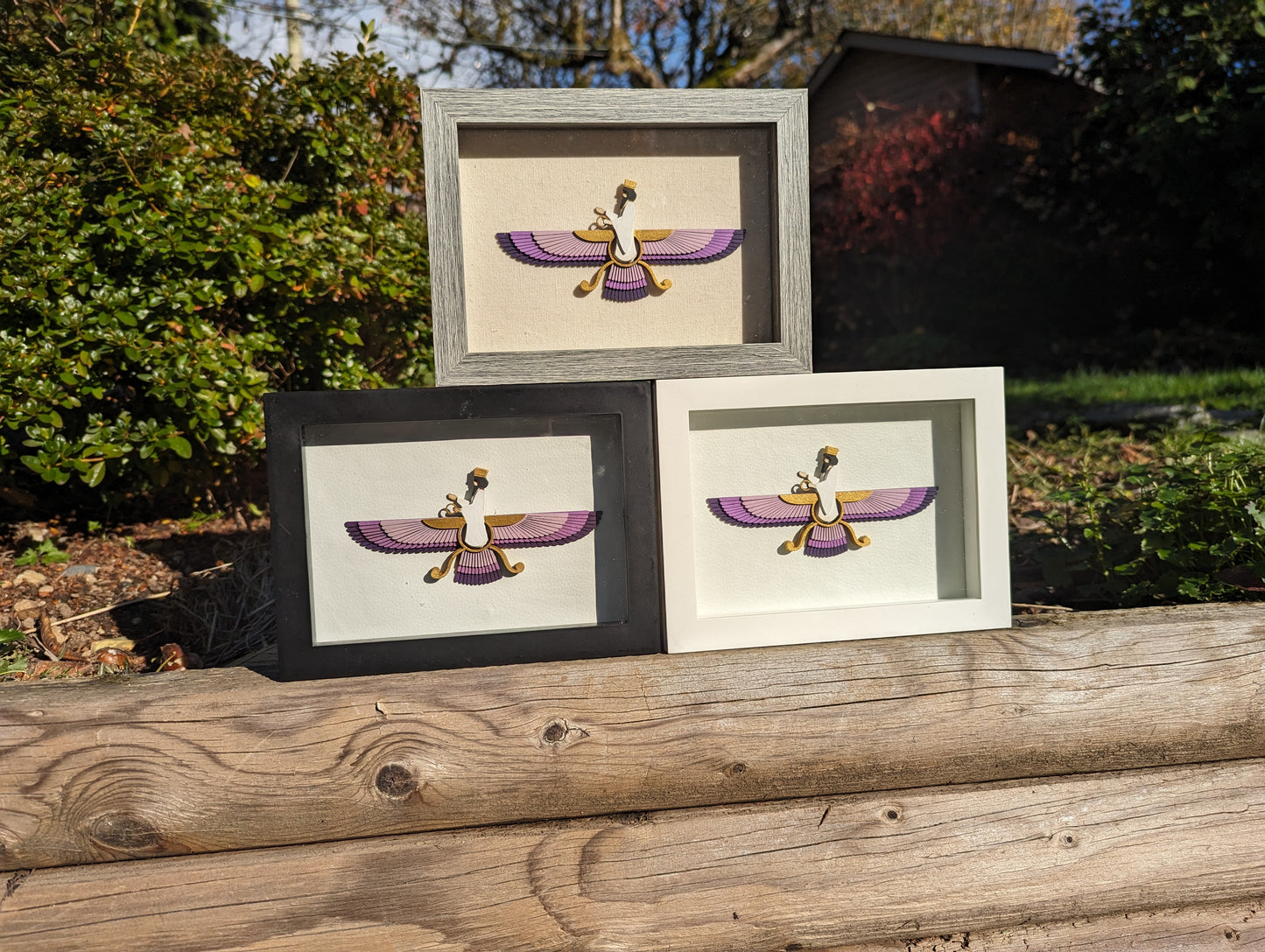 Faravahar in Shadow box (6" x 8") - Purple